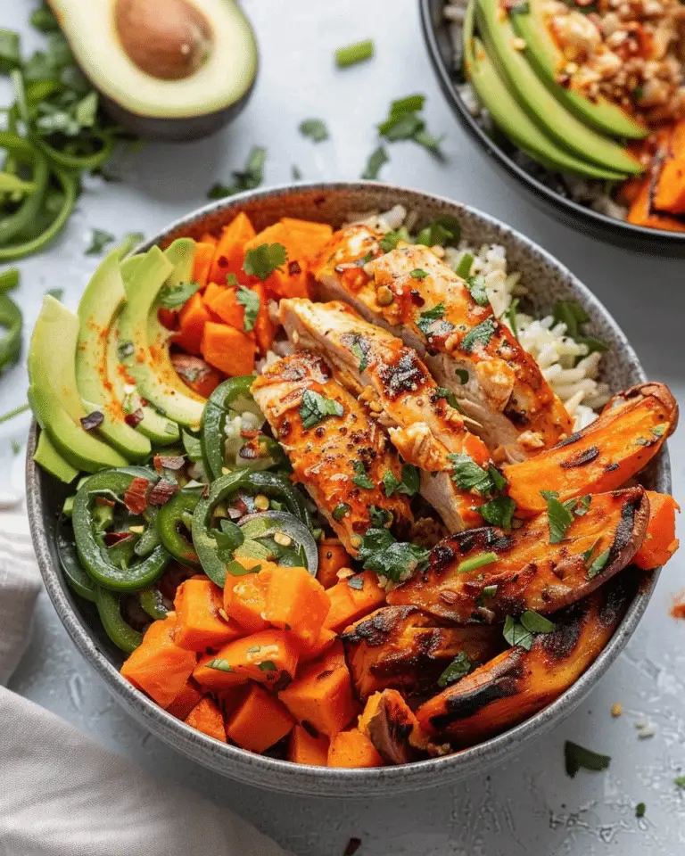 Sheet Pan Buffalo Chicken and Sweet Potato Bowls