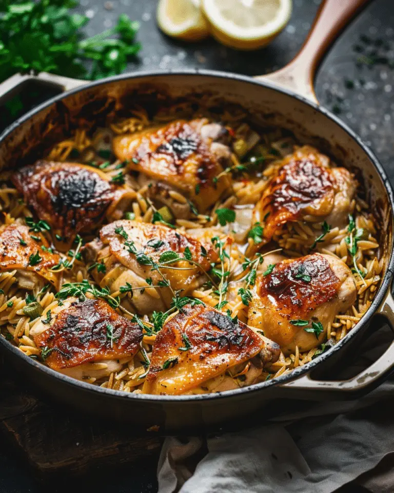 One Pot Leek Chicken Orzo
