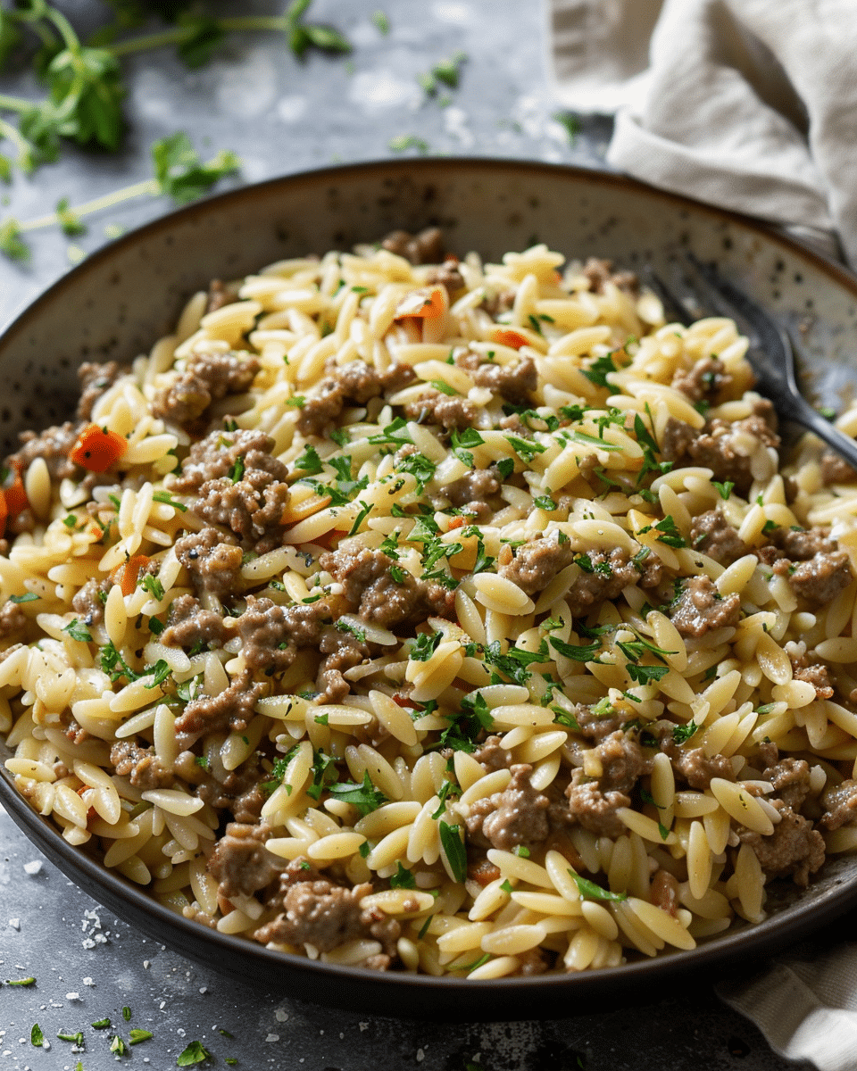 Creamy Ground Beef Orzo