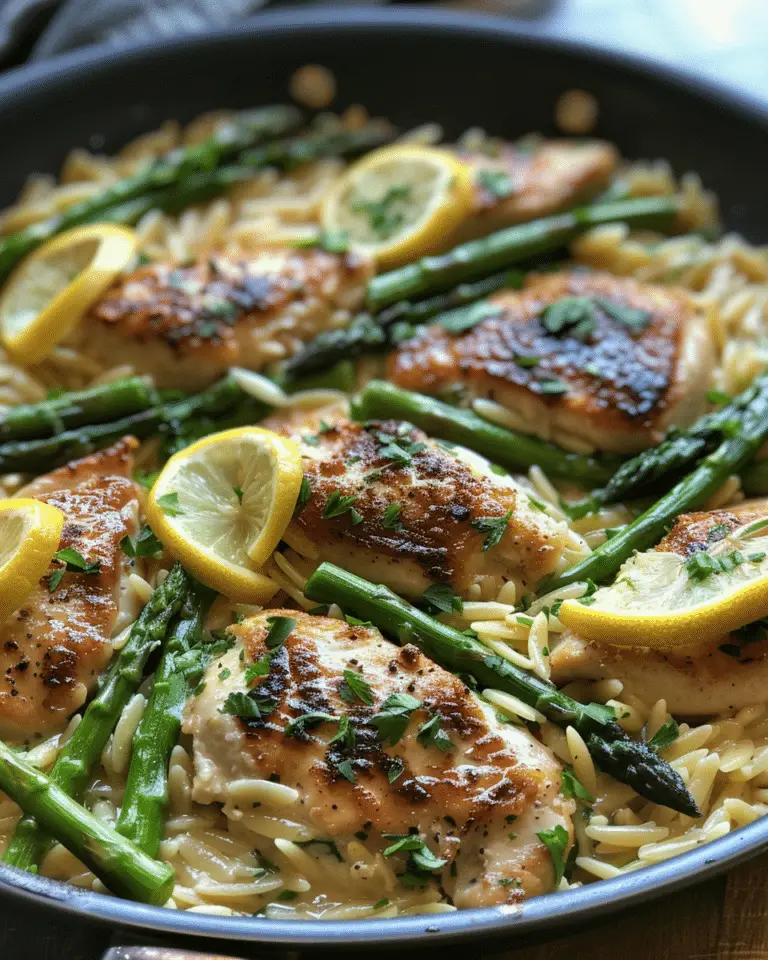 One Pan Lemon Chicken Orzo with Asparagus