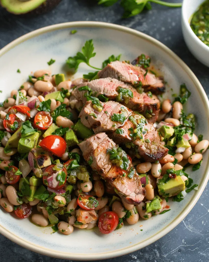 Lamb Backstrap & Avocado Salsa Verde Dense Bean Salad
